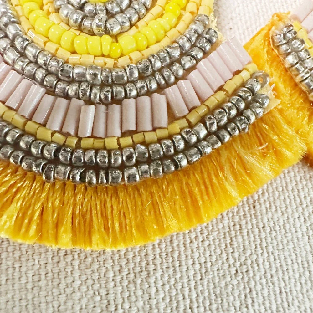 NWT Kay Lee Seed Beaded Southwestern Boho Yellow‎ Earrings Handmade